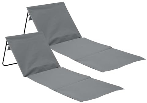 Orion91 - Faltbare Strandmatte mit Rückenlehne (Pack 2), Stahl und Oxford-Stoff, Garten, wasserdicht, 153 x 51 x 42 cm (L x B x H), Grau, Blau, Grün oder Rot