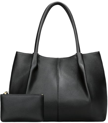 KKXIU Tote Bag for Women Vegan Leather Shoulder Purse Large Capacity Travel Bag (Black)