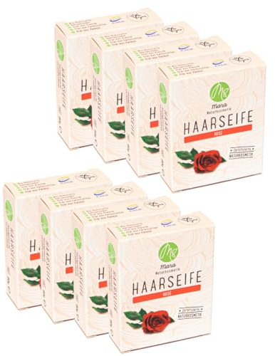 Mara Naturkosmetik - Feste Haarseife Rose – Pflegende Wellness Reinigung ohne Palmöl für Frauen und Männer – Naturseife - Nachhaltig, vegan, bio, umweltfreundlich, handgemacht und zertifiziert 8x90g