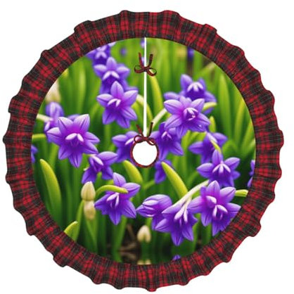Hyazinthe bedruckter Weihnachtsbaumrock mit kariertem Rand, Baumbodenabdeckung für Weihnachtsbaum, Weihnachtsdekoration, 76,2 cm