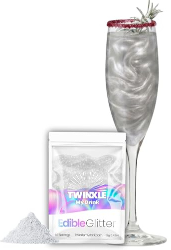 Twinkle my Drink® Brillantinni commestibili argentati per bevande - polvere glitterata per bevande, cocktail, spumanti e liquori - vegana, insapore - 12 g per oltre 60 bevande
