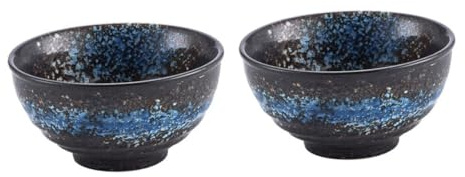 HOMSFOU Japanese Style Retro Ceramic Soup Bowl 4.49 Inch Stoneware Serving Bowl for Salad Noodle Rice Home Tableware Set of 2