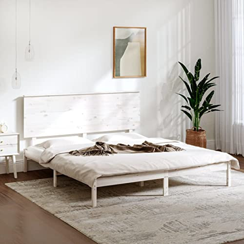 Gecheer Massivholzbett Holzbett Doppelbett Holzbetten Bettrahmen Seniorenbett Komfortbett Jugendbett Betten Bett für Schlafzimmer Weiß Kiefer 200x200 cm