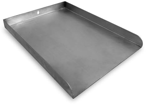 Feuerfest 123 Edelstahl-Plancha I 48x34cm I Hochwertige Grillplatte für Kohle- & Gasgrill I Massive Grill-Plancha mit 2mm Stärke I Grill-Blech aus Handarbeit I spülmaschinengeeignet & auslaufsicher