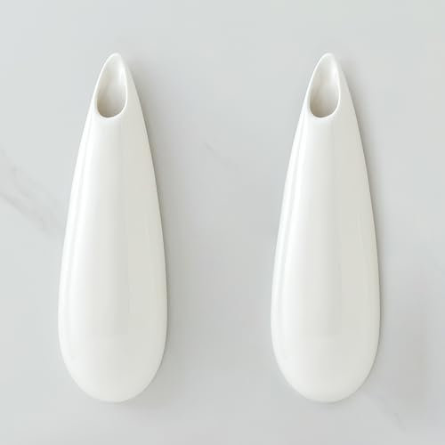 GDSZJLJ Hängende Keramik-Wandvasen, 30 cm, 2 Stück, moderne Dekoration, Wandpflanzenhalter, Vase für Zimmerpflanzen, Anzucht-Hängetöpfe für Luftvasen, Weiß