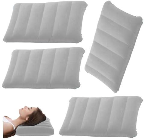 LNGJIN Cuscino da Viaggio,4 Pezzi Cuscini Gonfiabili,Cuscino da Collo,Comodi Cuscini da Viaggio,Cuscino Campeggio Ultraleggero,Cuscini Gonfiabili Spiaggia (Grigio)