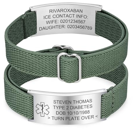 FLHEART Personalisierte Notfallarmband Medizinisches Alarm Armband - Elastische Verstellbare SOS ID Armband mit Gravur Diabetes Epilepsie Allergie Telefonnummer Notfall Armbänder Herren Damen
