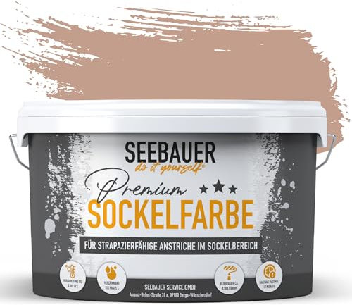 SEEBAUER diy Sockelfarbe Rot 5L für Außen (No. 300 Apricot Dream) Rissfüllende Spezialfarbe für Fassade, Sockel und Dach - Geeignet für Putz, Mauerwerk und Beton