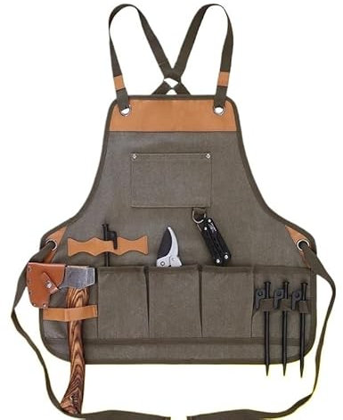 Arbeitsschürzen aus Segeltuch for Männer mit Taschen, verstellbarem Riemen und mehreren Taschen, Tischlerschürze, Werkzeugschürze, Künstler-Malschürze for Geschäft, Garten, Restaurant, Café, Elektrike