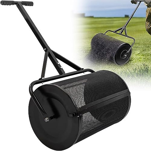 Esparcidor de compost Esparcidor de turba y musgo,esparcidor de estiércol de malla con mango ajustable en forma de T para plantar y sembrar,esparcidores de fertilizantes para césped y jardín,Black