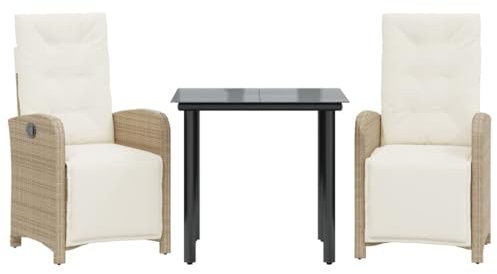 HETFTJN Festzeltgarnitur Balkonmöbel Terassenmöbel Außen Gartenlounge - 3-TLG. Bistro-Set mit Kissen Beige Poly Rattan für Café Terrasse Hof Garten
