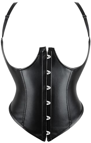 Vsadsau Steampunk corsetto con cinturino in pelle sottoseno bustier gilet donna dimagrante body shapewear, Nero , M