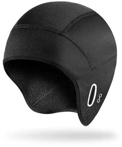 Bafiwu Casque d'hiver chaud sous casque de vélo, casque d'hiver chaud avec trous pour lunettes, sous-casque pour homme et femme, cyclisme, ski, course à pied, Noir , 55-65