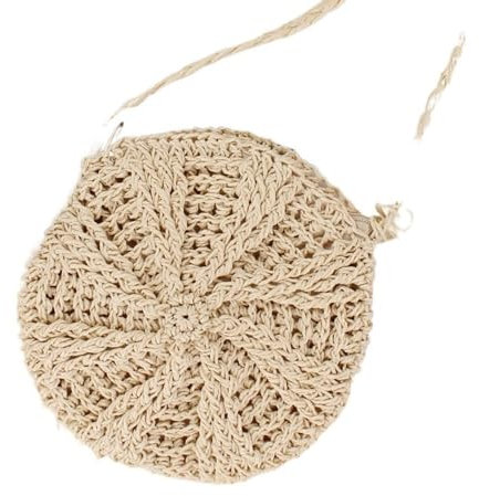 HESHUYAN Strohtasche Rattan gewebte runde Damen Strohtasche Handtasche Strick Sommer Strandtasche Frau Umhängetasche Quaste Khaki Beige Taschen Runde Strohtasche(Beige)