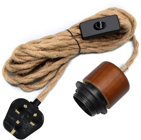 WPQIUZS Hemp Rope Plug in Pendant Lighting, 500CM Cable, E26/E27 Lamp Holder with Switch, Plug in Ceiling Light, Vintage Hanging Rope Light Fitting, Rustic Style, Suitable for Install Lampshade