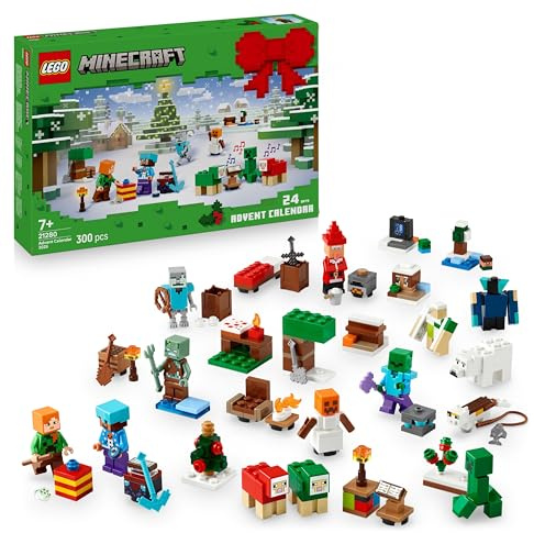 LEGO Minecraft Advent Calendar 2025 for 7+ Year Old Boys & Girls - Christmas Countdown Toy with 24 Surprises incl. Minifigures & Mini Builds - Gaming Gift - 21280