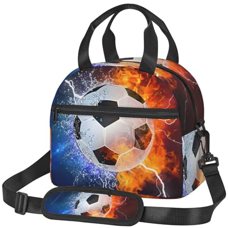 Gelasgo Football Insulated Lunch Bag, Reusable Portable Thermal Leak-Proof Waterproof Lunch Tote for Kids/Adults,Detachable Strap, Spacious Compartment for School, Office & Picnics (9x5x7.8in)