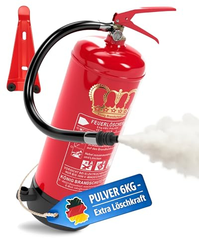 KÖNIG BRANDSCHUTZ- König Feuerlöscher Pulver | 6 kg | Brandklassen - ABC | nach DIN EN3 | Dauerdruck 12 LE| Inkl. Wandhalterung mit Manometer