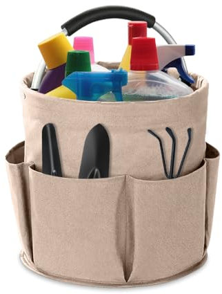 YZROHYI Reinigungstasche Putzmittel Organizer Tragbar 17 L,Putzkorb Organizer Mit Griff,Putztasche Faltbare,Reinigungscaddy,Putzmittel Aufbewahrung,Putz Caddy,Garten Werkzeugtasche für Strand-Khaki