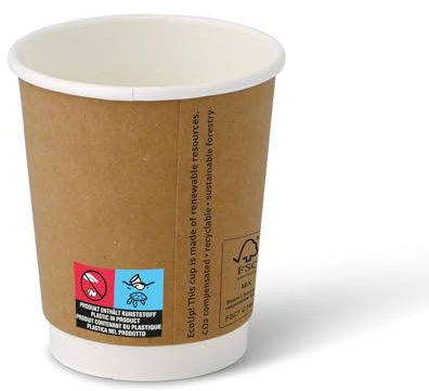 BIOZOYG Vasos de cartón 500 unidades 200 ml / 8 oz, 80 mm marrón - Vasos desechables para café - Vasos de cartón para bebidas calientes - Alternativa a los vasos de poliestireno, vasos de papel