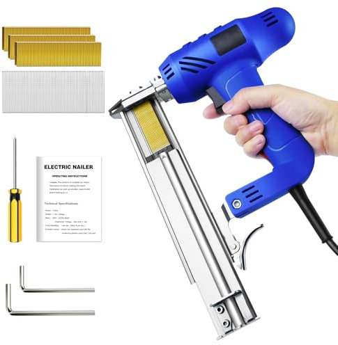 2 in 1 Electric Nail Gun for Wood, Heavy Duty Staple Gun, Corded Brad Nailer/Stapler/Nailer Tacker, Multifunction Upholstery Household Power Woodworking DIY Tool for Wood Floor Carpet Fence, Blue