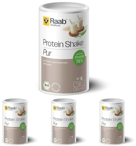 Raab Vitalfood® Bio Protein Shake Pur Pulver (500 g) - Vegan, Pur ohne Zusätze, Proteinpulver mit hohem 78% Eiweißgehalt, Mix aus Erbsen-, Reisprotein und Spinatpulver, ohne Soja, glutenfrei
