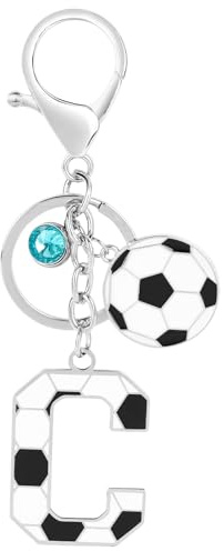 MWOOT Schlüsselanhänger Fußball Buchstabe, Schlüsselanhänger mit Fussball Anfangsbuchstaben Anhänger für Jungen Mädchen, Fußballfans Geschenke Schlüsselringe für Rucksack Handtaschen Charms