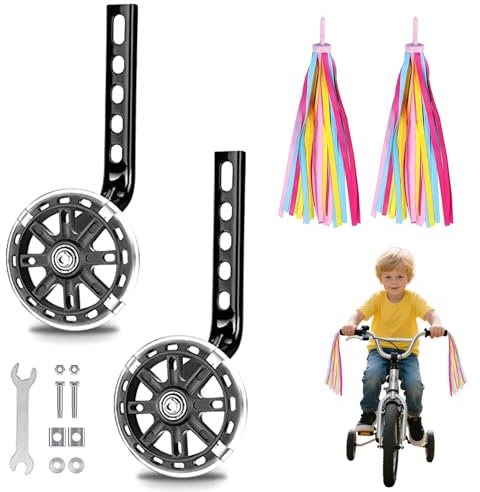 Stützräder Kinderfahrrad – Stützräder für 12 14 16 18 20 Zoll Fahrräder, Leuchtende Universal Hilfsräder mit Metallhalterung & Gummireifen, Sicherheits-Hilfsräder für Kinder & Anfänger