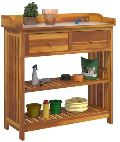 vidaXL Garten-Schrank Natur 93 x 41,5 x 98 cm Massivholz Akazie, Akazienholz Gartenregal, schickes modernes Lager für Balkonmöbel, mit praktischen Schubladen