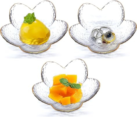 3 delar transparent körsbärsblommor dessertskålar kryddskål sås skålar glas dippskålar mini kristallskålar för glass efterrätt mellanmål ketchup, sojasås, vinäger (vit)