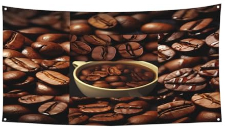 Kaffee-Collage, personalisierbar, Veranstaltungshintergrund, Banner, Dekoration für Außen- und Innenbereich, mit Metallösen, für Festivals und Partys