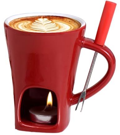 Lembeauty Taza Fondue Chocolate con Tenedor, Taza De Cerámica para Derretir Chocolate, Tazas para Fundir Chocolates con Vela, para Postres De Fiesta, Reuniones Familiares Celebraciones Diversión