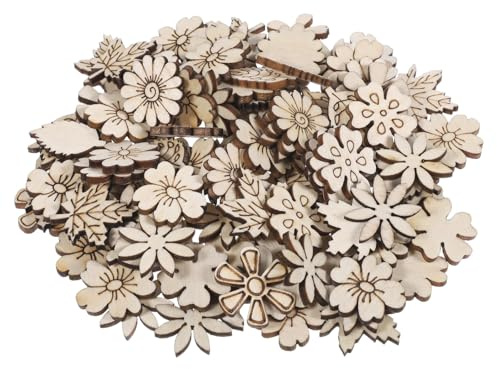 100 Stück Streudeko Holz Blumen Scheiben,Holzkonfetti zum Basteln,Holzblumen Dekoration Holz Streudeko Blumenschmuck für Tischdeko DIY Handwerk Verzierungen Weihnachten Geburtstag Hochzeit Deko