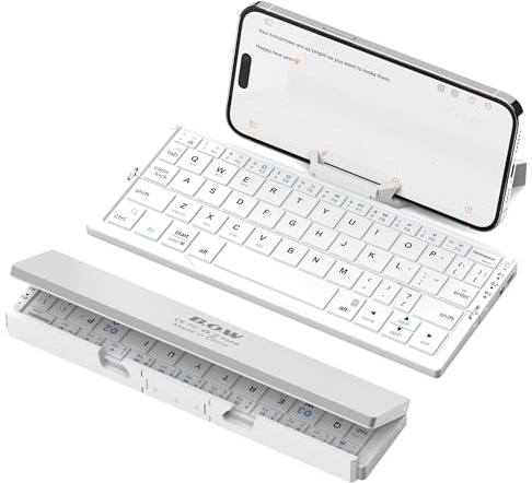BRIMFORD Leise Bluetooth-Tastatur Faltbar QWERTY mit Magnetständer, Mini Kabellose Tastatur Wiederaufladbar in Aluminium-Optik für iPad, Tablet, Smartphone, Laptop, Weiß
