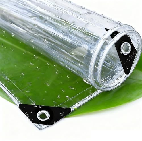 Telone PVC Occhiellato 165 x 190 cm Impermeabile, Trasparente, Resistente Alle Intemperie, Pieghevole Telone Trasparente Impermeabile per Esterni, Protezione Invernale, A