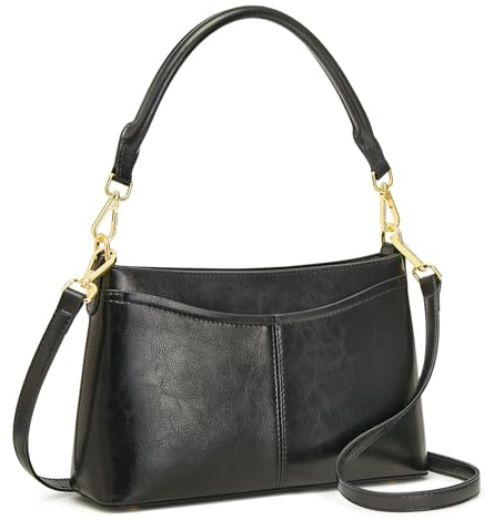 Kattee Handtasche Damen Klein, Crossbody Bag Damen aus Echtem Leder, Umhängetasche Damen mit Reißverschluss, Mini Hobo Bag mit 2 Abnehmbaren Riemen