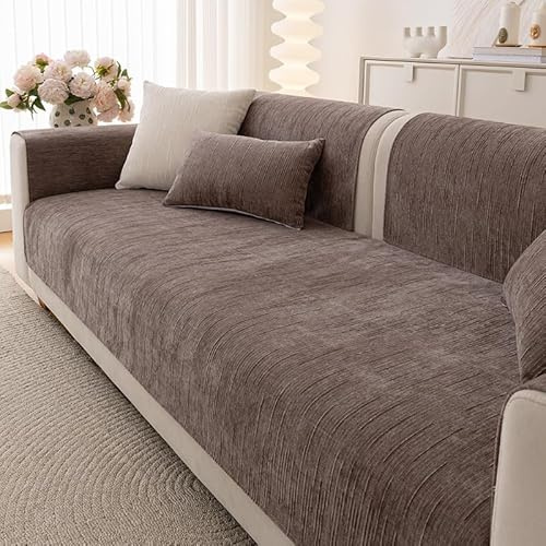 Sofa Überzug rutschfeste, Chenille Sofabezug l Form, Couch Überzug, Sofa-Schutzhülle 1/2/3/4 Sitzer, Sofaschoner Sofa Abdeckung,Braun,70 * 150cm