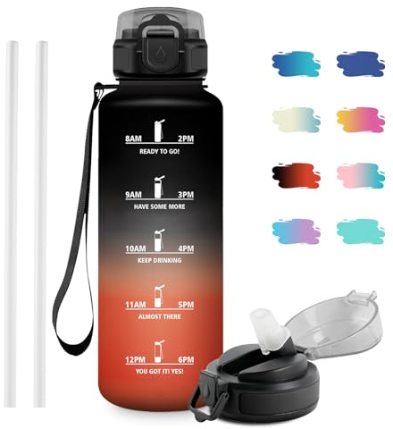 JAPORIA Borraccia 1.5 Litro, Bottiglia con Cannuccia, senza BPA, Riutilizzabile, A Prova di Perdite, Bottiglia Motivazionale con Indicatore del Tempo, Borracce per Scuola, Ufficio, Campeggio, Yoga