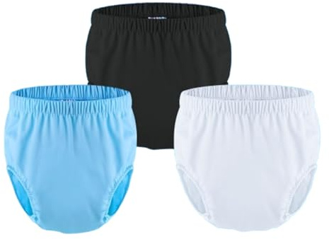 Vuxen läckage underkläder for inkontinens, tvättbar låg ljudnivå Återanvändbar vuxen blöjöverdrag, plastbyxöverdrag(Blue+Black+White,XX-Large)