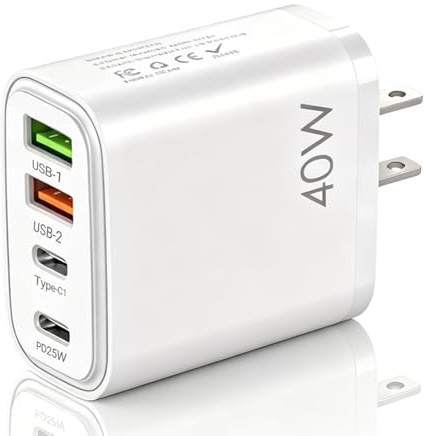 UK to USA Plug Adapter Charger, USA Travel Charger 40W Fast Charger Plug with 2 USB-A & 2 USB-C Ports, Compatible with US, Canada, Japan, China & More