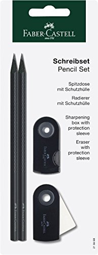 Faber-Castell 218498 - Bleistiftset Grip Sparkle, mit 2 Bleistiften, 1 Radierer und 1 Spitzer, schwarz/weiß