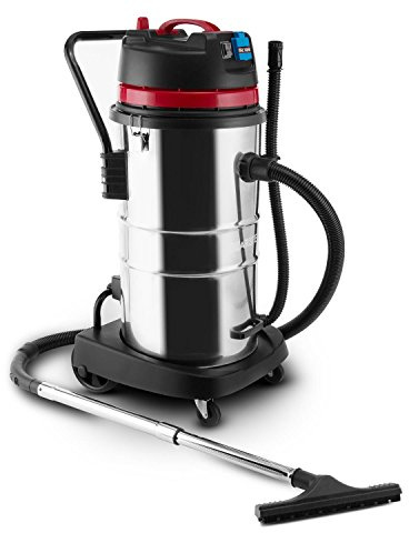 Klarstein Reinraum Industriesauger - Nasssauger, Trockensauger, 60 Liter, 2000 Watt, Schutzabschaltung, HEPA-Filter, integrierte Steckdose, Edelstahl-Behälter, IP44, Silber-rot