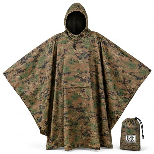 USGI Industries militär stil poncho multianvändning rippstopp kamouflage regnponcho, Marpat, one size