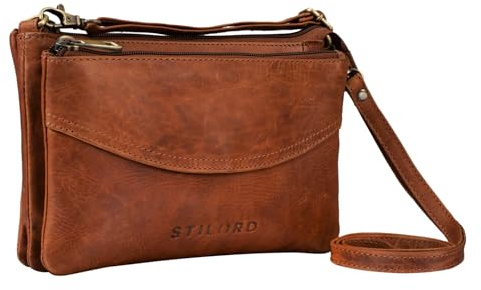 STILORD 'Merle' 3-en-1 Sac à bandoulière Sac à main Sac à Poignet en Cuir Sac élégant pour Femme pour Sortir Fête Loisirs en Cuir Véritable, Couleur:porto - cognac