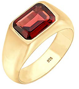 Elli Ring Siegelring mit Granat Edelstein Rot Trend aus 925 Sterling Silber
