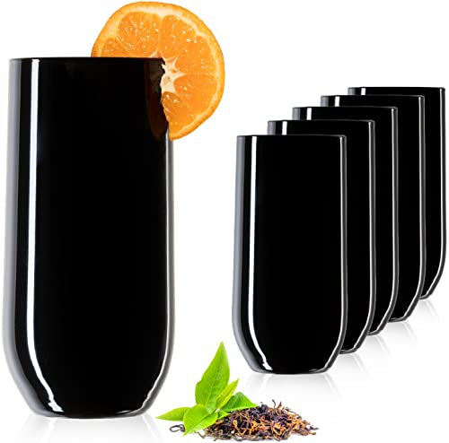 PLATINUX Verres à boire noirs élégants en verre 440ml Set de 6 pièces Verres à eau Verres à jus de fruits