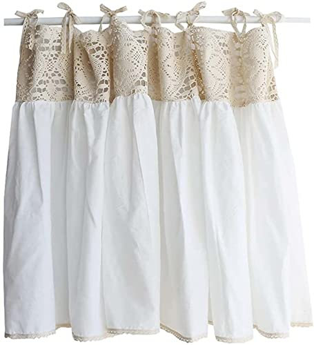 Retro Häkeln Cafe Kurzgardine Landhausstil Schiebevorhang Vintage Spitze Küchen Vorhang Romantisch Beige Bistrogardine,Kleiden Sie Ihren Küchenvorhang Zu Hause White,W120*H123cm