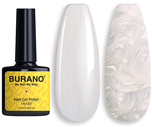 BURANO Pearl Nagellack, Meerjungfrau Glitter Nagellack, Shell Faden Nagel Shimmer Gel für Heimwerker-Anwendung Salon (Weiß)