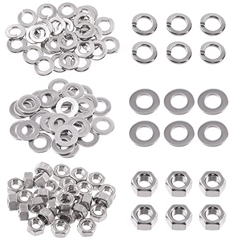 Swpeet Lot de 60 écrous hexagonaux métriques en acier inoxydable 304 M10 et rondelles plates M10 avec rondelles fendues M10, écrou hexagonal à filetage grossier pour usage domestique et automobile