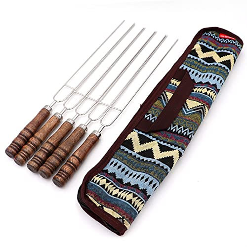 5 Stück tragbare scharfe Bratgabeln im russischen Stil mit Tasche Camping Hot Dog Spieße Edelstahl BBQ Gabeln Grillwerkzeug BBQ
